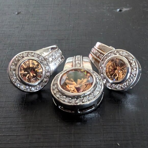 Sterling Silver Peach topaz earrings and pendant - Picture 1 of 8
